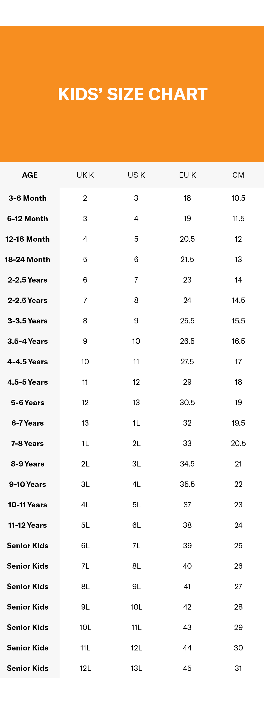 Shoe Size Guide