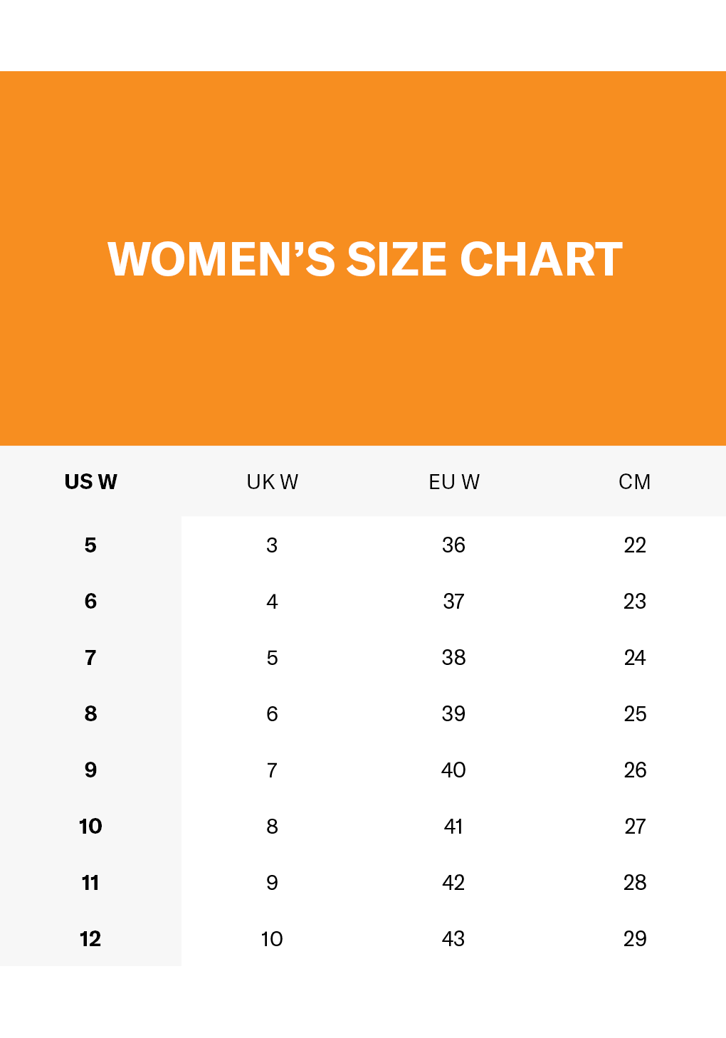 Euro ladies shoe size chart hotsell