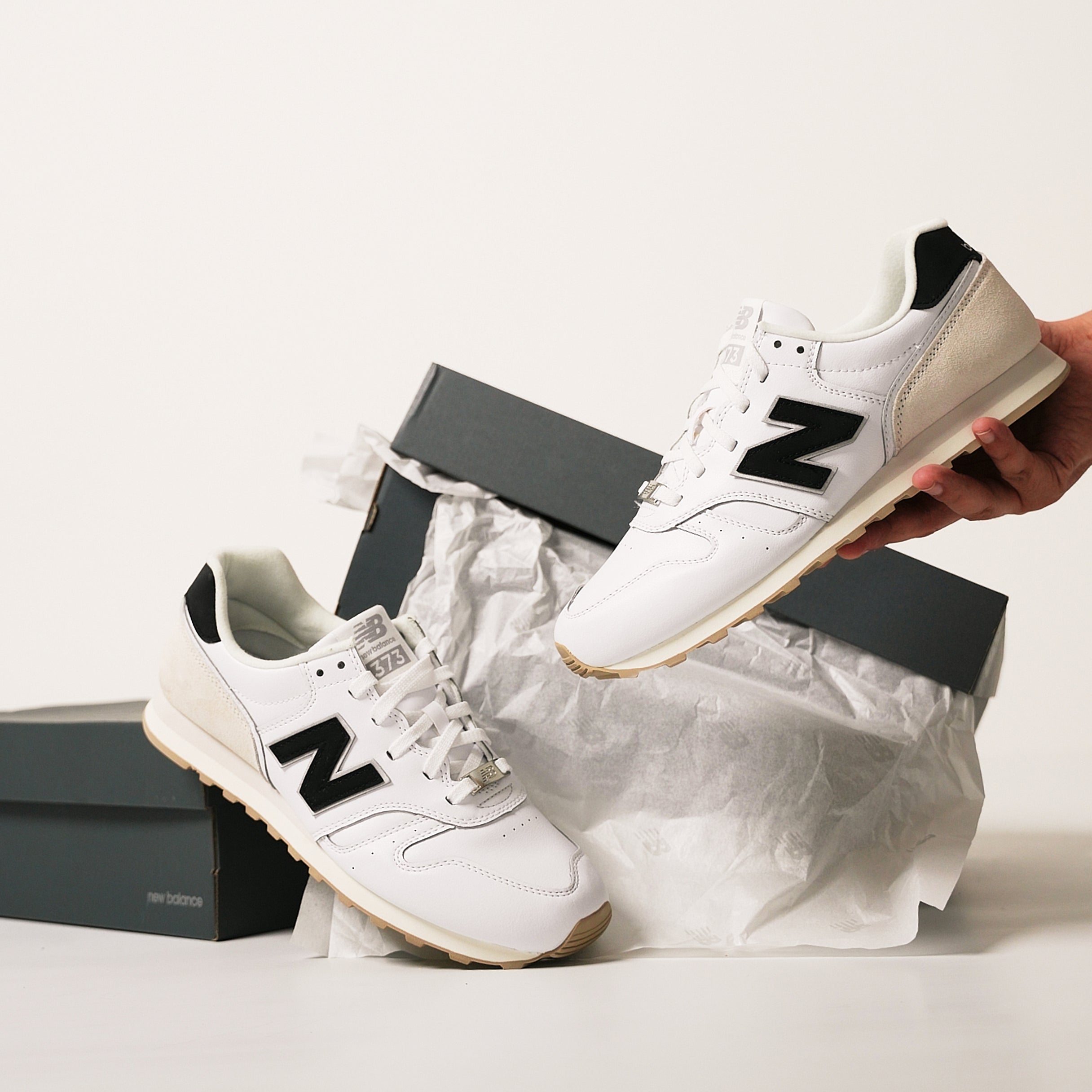 New balance 373 white leather on sale