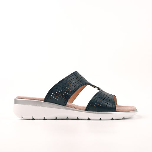 Bianca Leather Slides | Blue | Womens Flat sandals