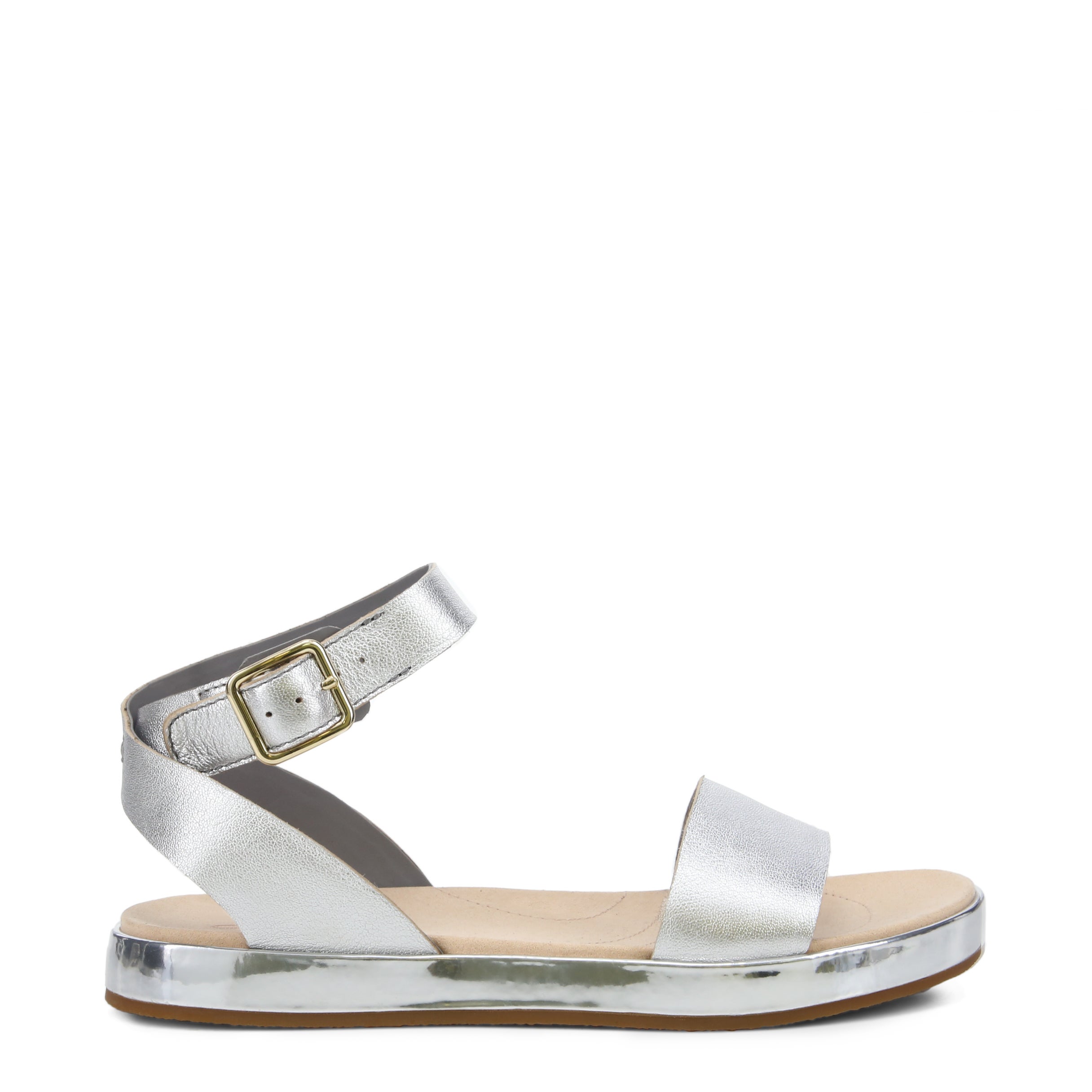 Botanic Ivy Leather Sandals Silver Womens Flat sandals