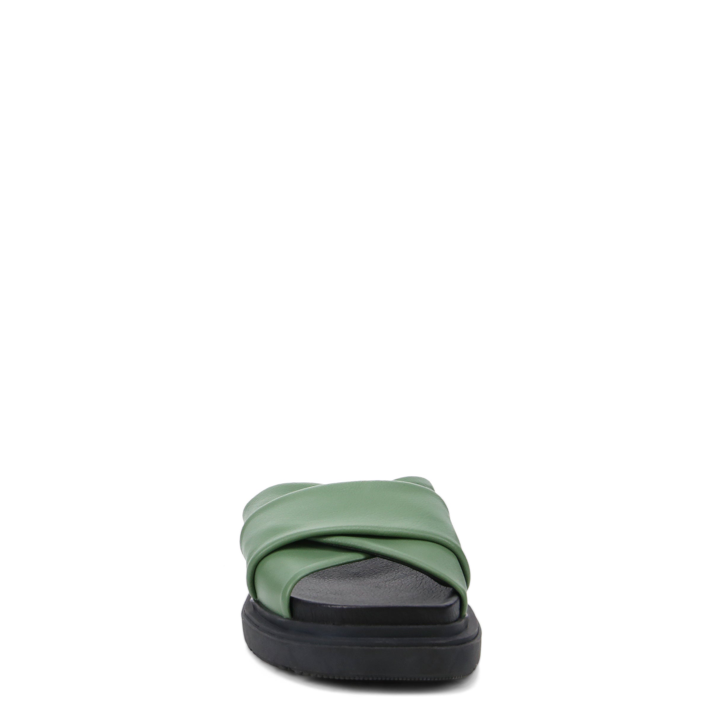 Green women leather slides sandals, shops Custom made sandals