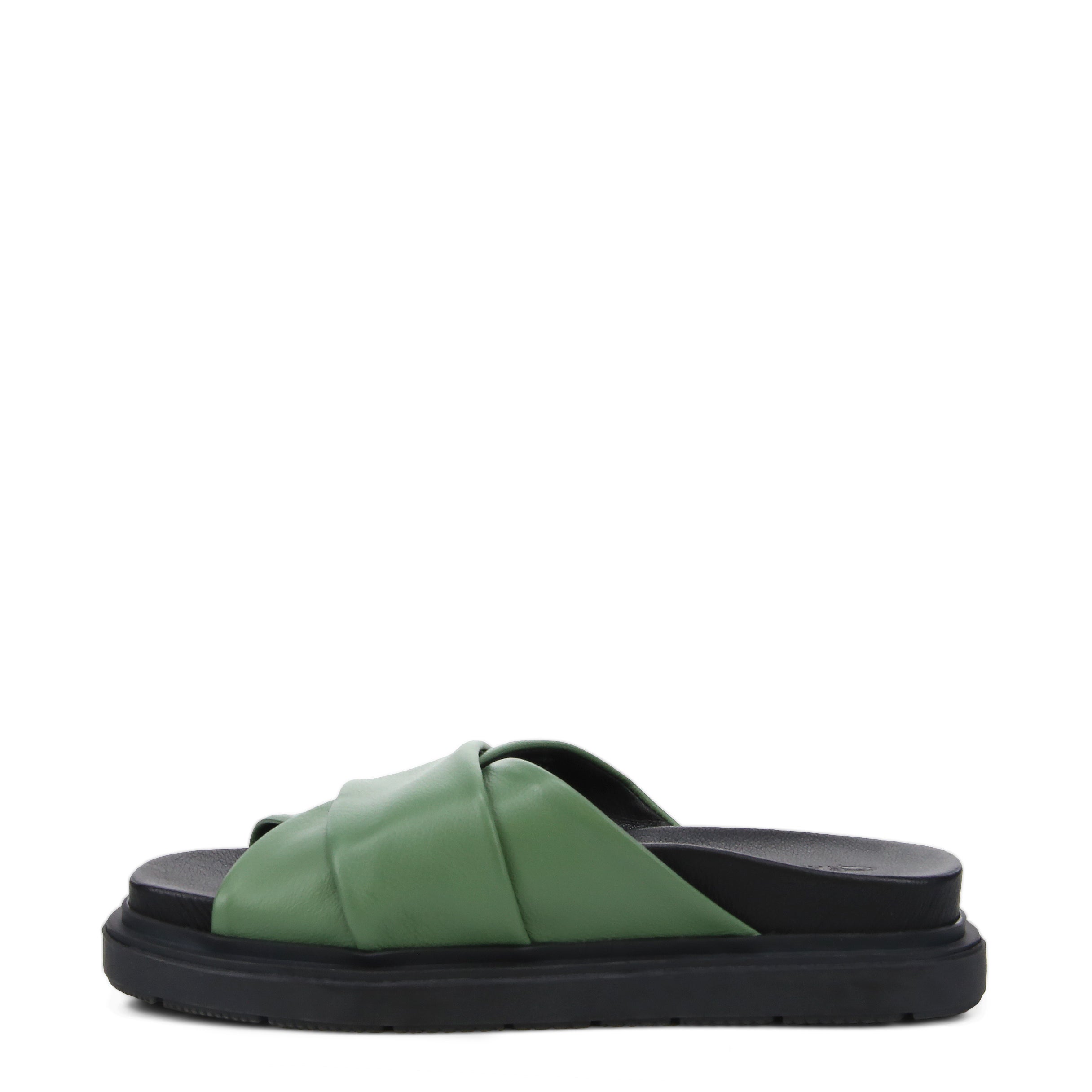 Green women leather slides sandals, shops Custom made sandals