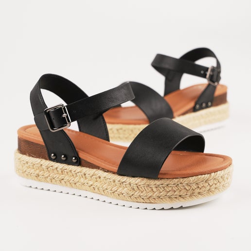 Milly Wide Fit Wedges | Black | Womens Heeled sandals