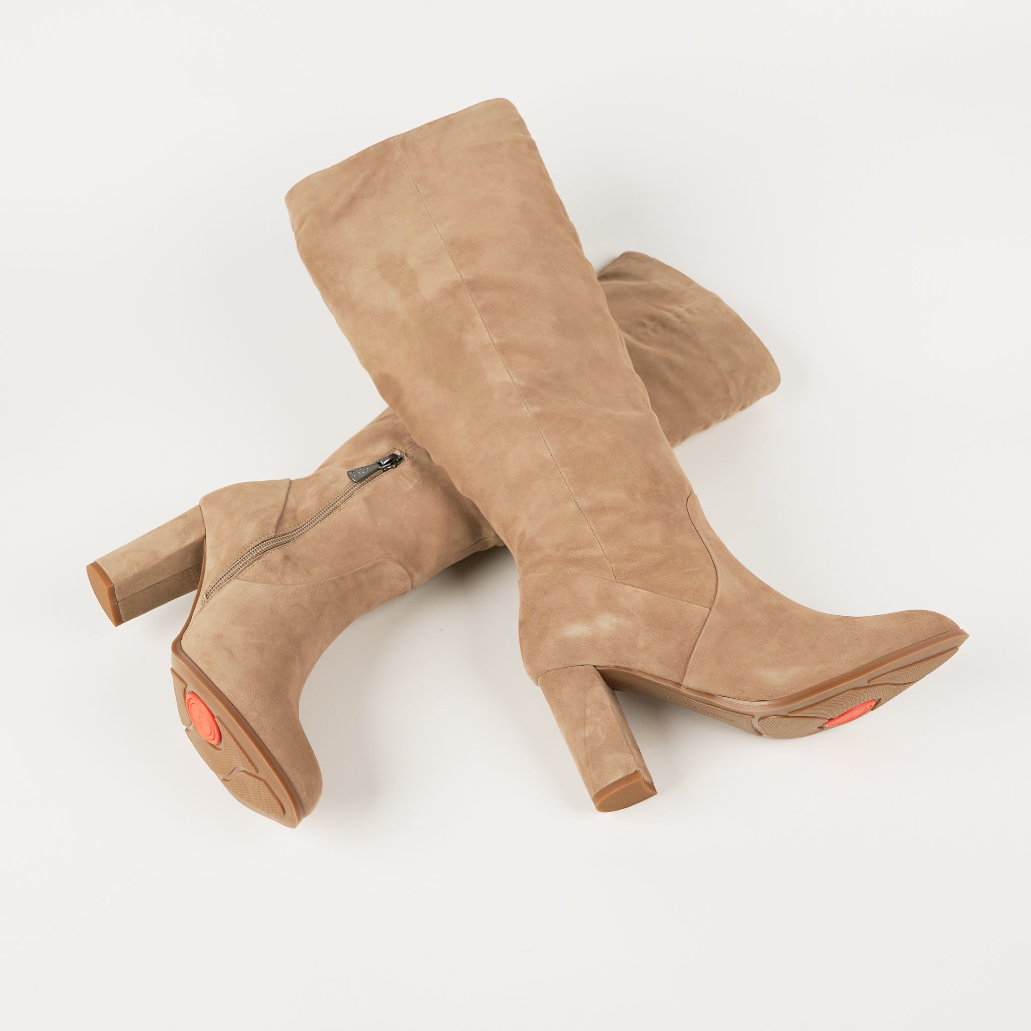 Beige knee high boots deals