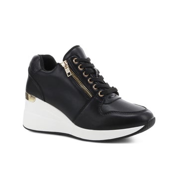 Professional and Polished: Black Wedge Sneakers with Trousers