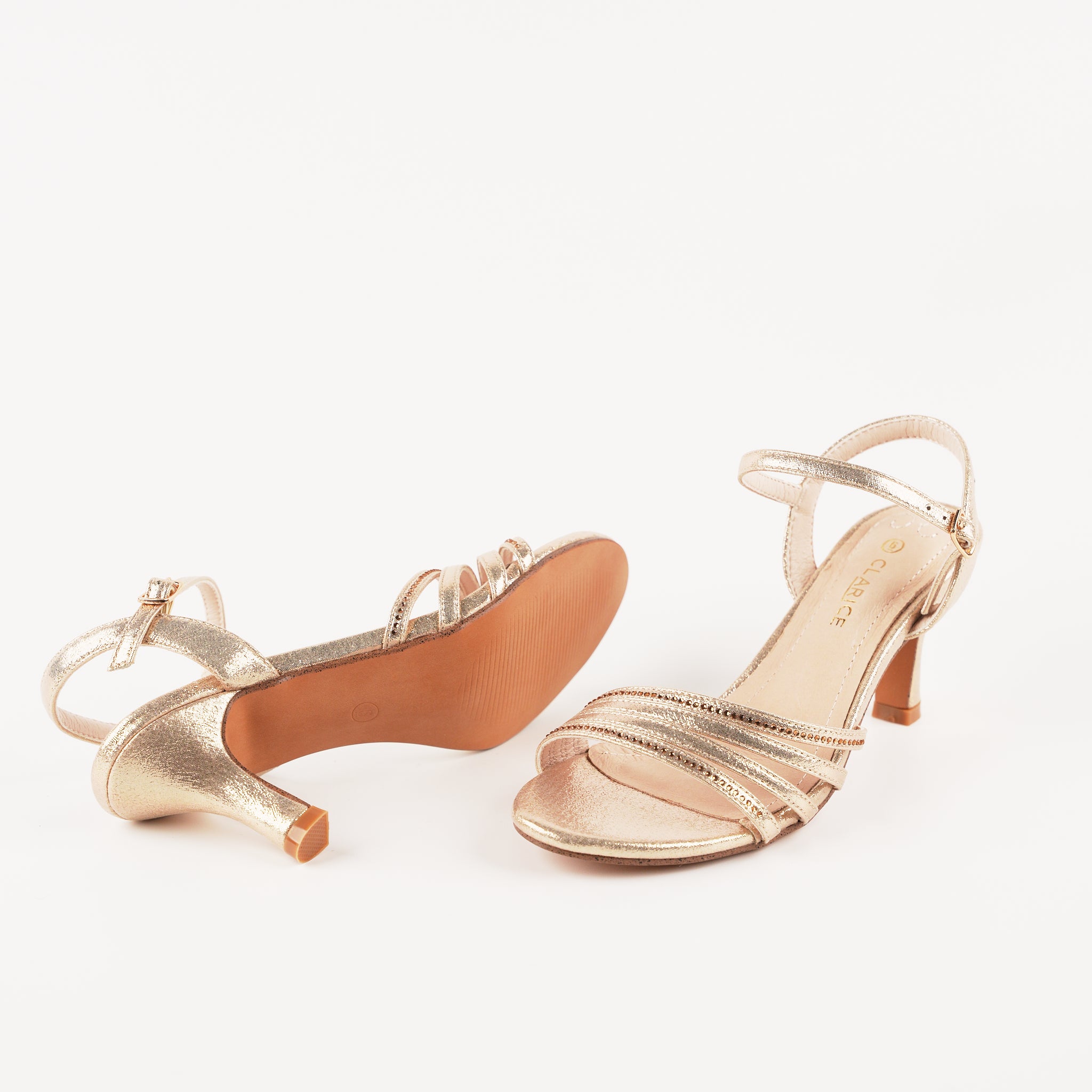 Rose shops gold sandals kitten heel